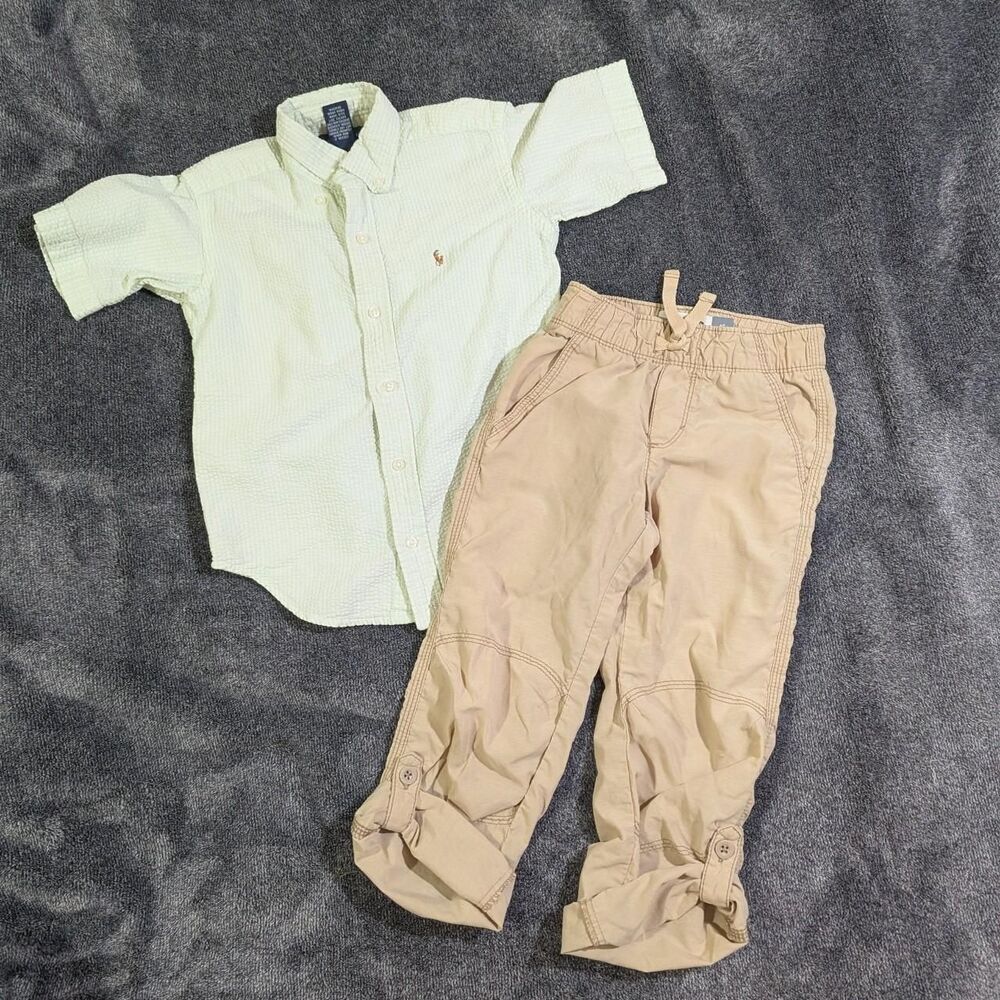 baby boy 4T Bundle Ralph lauren green button up shirt and old navy tan chinos